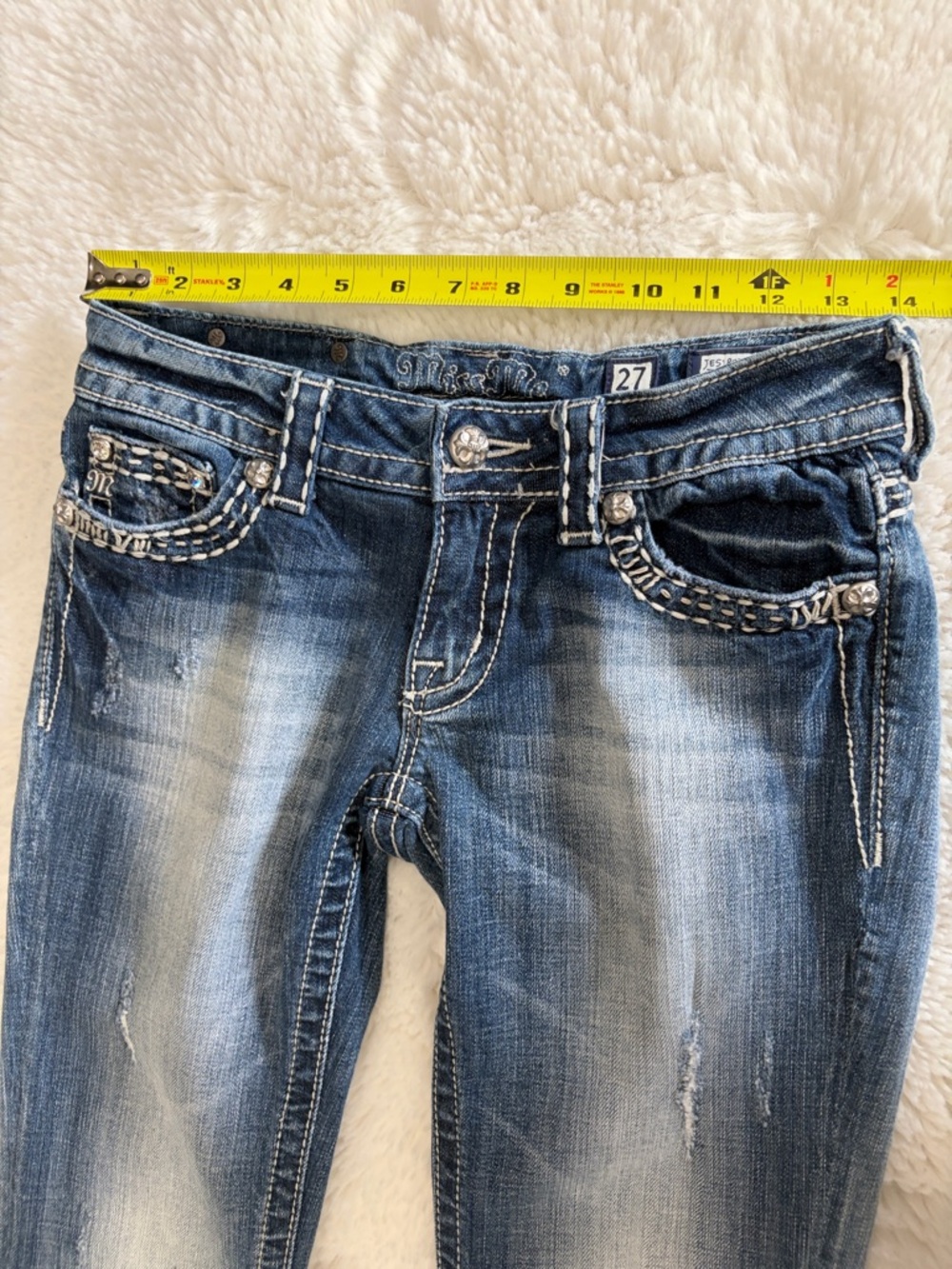Miss Me Women's Light Blue Flare Jeans with Embroidered Pockets,Size 27. - Picture 12 of 17